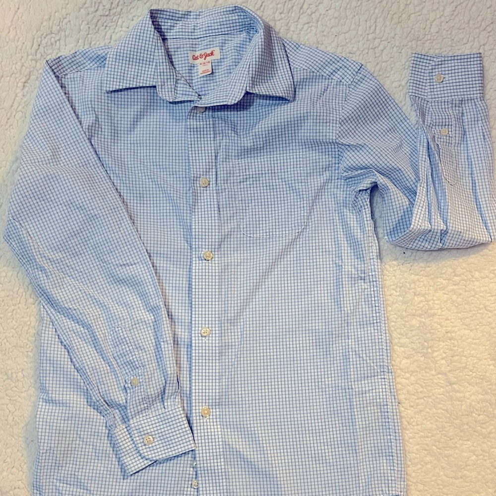 Cat & Jack Brand / baby blue squared shirt / size 8-10
